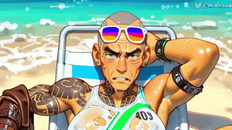 Trans-Men FTM Hentai: Старий транс-чоловік займається анальним сексом на пляжному піску, хентай-анімація ftm