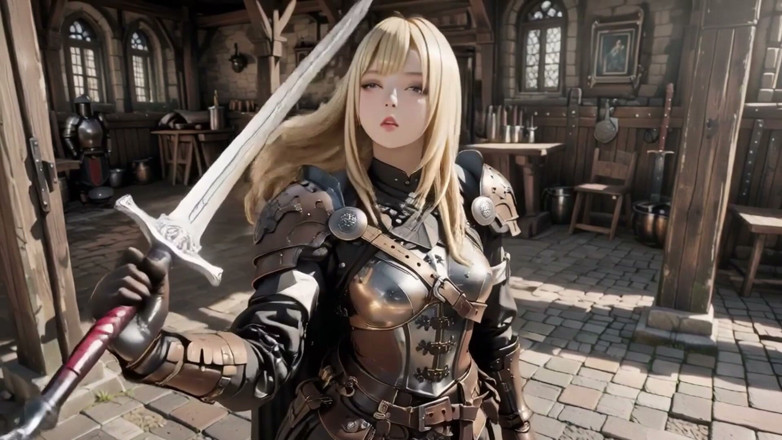 Seraphina Vale: 金发骑士的私人觉醒！跪在城堡庭院里，阳光击中她冰冷的装甲，而她梦幻的凝视。