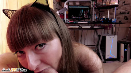 Amelie Dubon: Sexy kitty sensual sucking big cock and oral creampie