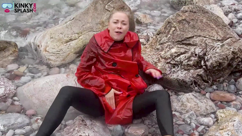 UKCuteGirl Lucy Lauren: Shiny Pvc Over Neoprene Wet Beach JOI &amp; Play