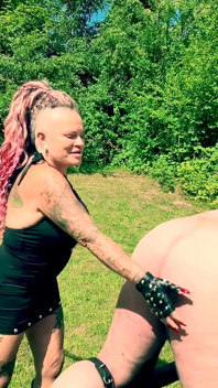 Outdoor Whipping with Pretty Blond MILF Domina