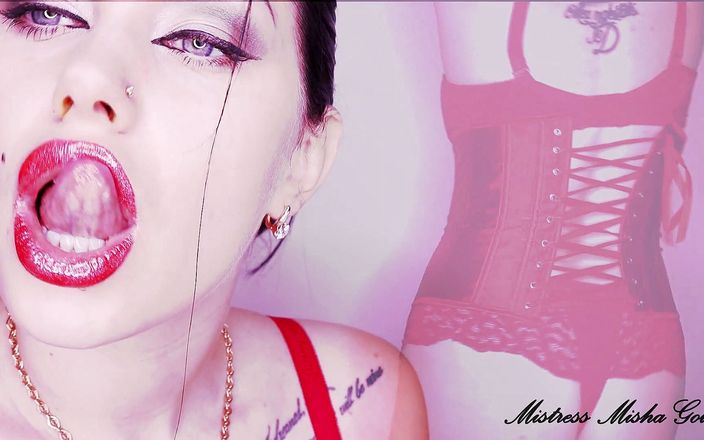 Goddess Misha Goldy: Fantasia vermelha brilhante sobre meus lábios hipnotizantes e meu corpo...