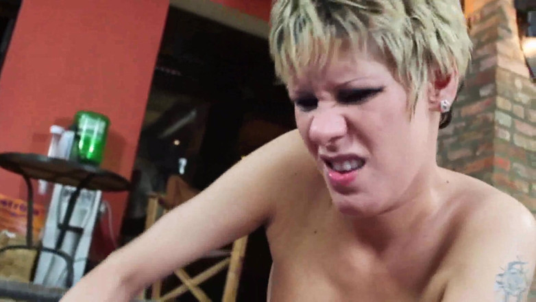 Femdom Sex: The eggs of the slave massively punched before blowjob