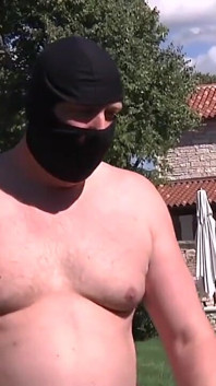 Guy with Mask Pisses on Skinny Brunette and Then Fingers Her and She Blows His Cock