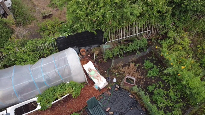 British Cougar: Voyeur with Drone Watches Me in the Garden Playing with...