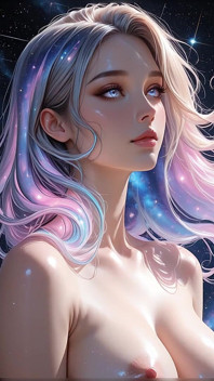 Dea protettore multiverso circondata da galassie in vortice Fantasia Cosmica Ai Art presentazione