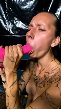 Teen Rides a Dildo Outdoors When Camping