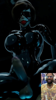 Mei Is a Tasty Sexy Futa Cock Pre-cumming BDSM Latex Ball Gag Blindfold Wearing Queen