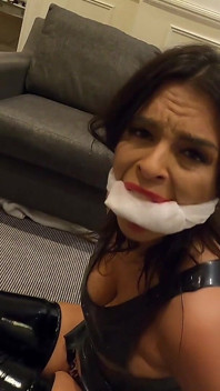 Sexy Latina Tied up and Cleave Gagged Wearing Latex and High Heels!