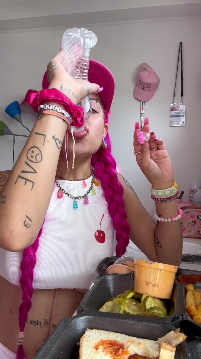 Nali Marie: Eating Mukbang Sploshing Huge Meal Overeating Chicken Cheese Facestuffing Girl...