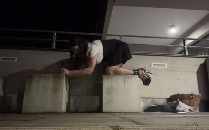 SissyDaniella: Sissy Playing Outside with BBC Dildo