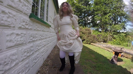 Littlevixen: Wedding Dress, Boots and Stockings Outdoors
