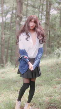 Asian Sissy Chastity and Pantyhose Outside