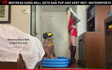 Thumbnail of Mistress Kora Bell Gets Bad Pup Ash Very Wet Watersports
