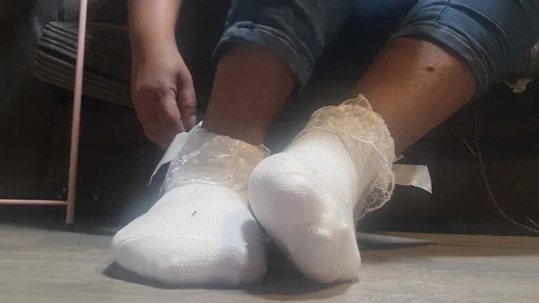 Simp to my ebony feet: my pretty white socks