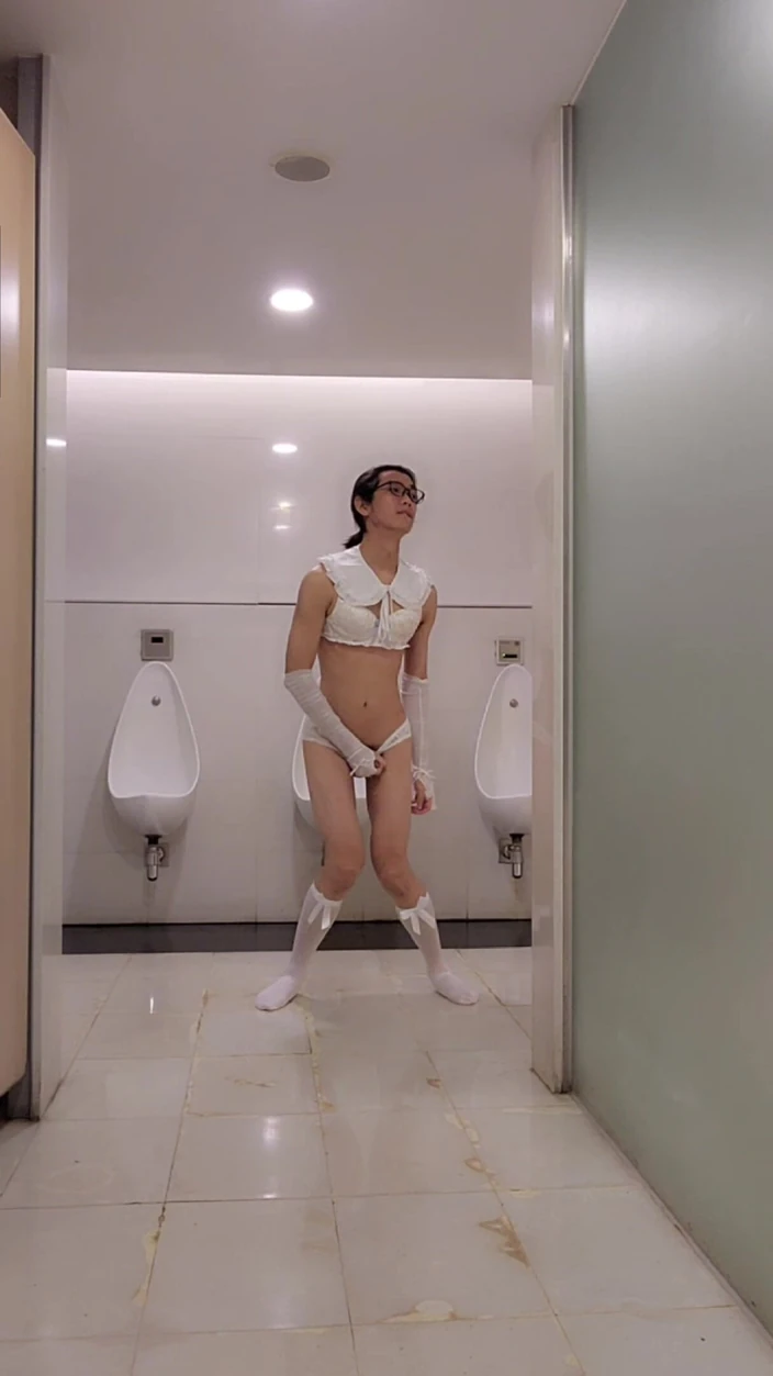 NotAFuta: Cute Crossdresser Exhibitionist Cum in Public Bathroom