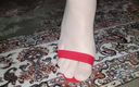 Dani Leg: Curvy Legs, Nude Pantyhose and Hot Red Nails and Shoes