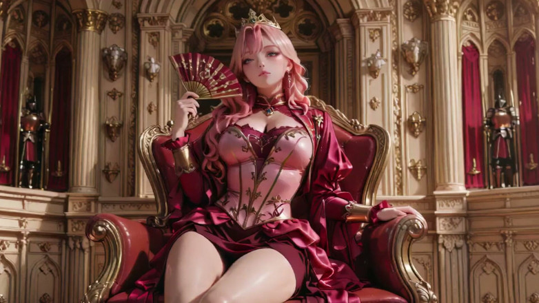 Seraphina Vale: Crimson Throne the Pink Queen's Coronation! Deep Red Silk, Golden...