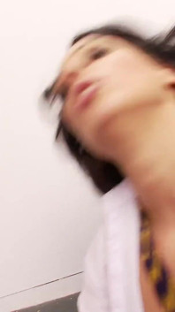Brunette loves giving blowjob through a wall