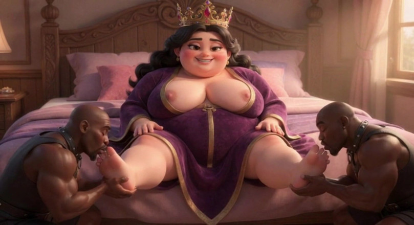 Anime Hentai: SSBBW Goddess Foot Worship - Interracial Slaves Licking Her Massive Feet