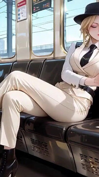 Lazy Vibes in a Vintage Carriage and Luxury Bedroom, Teasing Under the Black Hat, Fingers Touching Lips