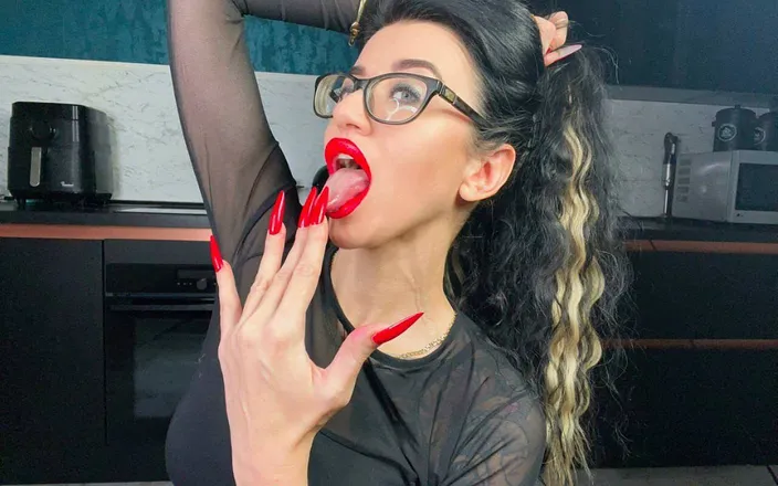 Julia domaina: Red Long Nails Goddess with Long Hair, Brunette