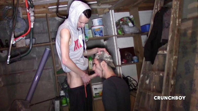 STRAIGHTS BOYS COERCED TO FUCK GAY: Two young straight dudes fucking in basement