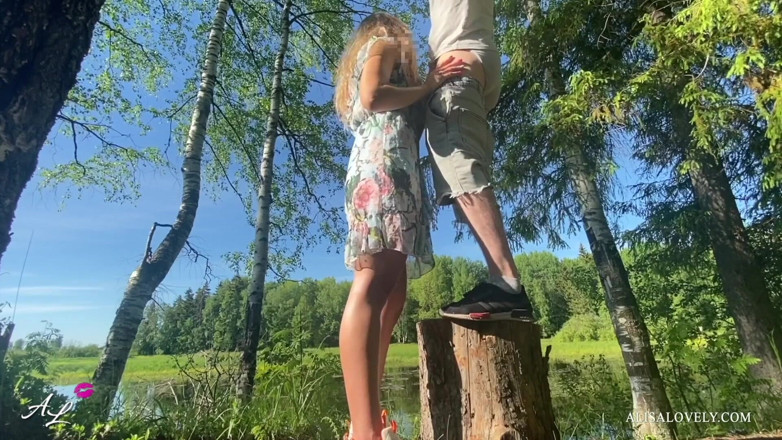 Alisa Lovely: Amateur teen girl witn natural tits loves outdoor risky fuck