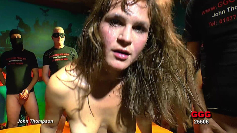 Gang Bang Germany: Brunette Bukkake Slut Takes Massive Cumshots From Gang