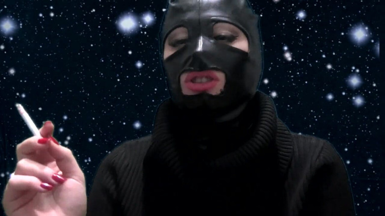 Goddess Misha Goldy: Smoking and teasing you in a latex mask