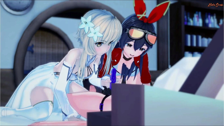 Hentai Smash: Amber a Lumine jsou ošukané Lisou v lesbické trojce. Genshin...