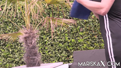 Mariska x: MARISKAX Busty blonde Milf takes on two dicks outdoors