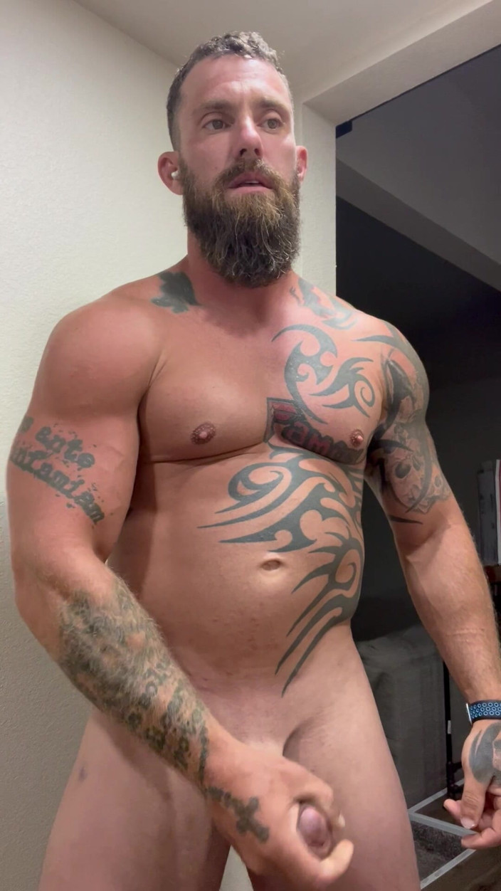 Viking solo: Tattooed Viking Flexes While Stroking for You