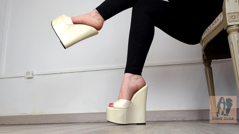 Dame Olga: Shoe Collection: White Platform Wedge Mules - Dame Olga (4k) (659)