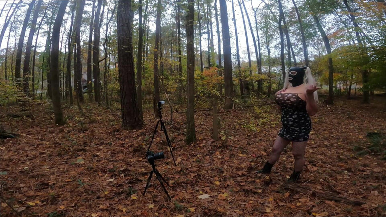Jon Screcrow: Giant Fake Tits Crossdresser Walk in the Woods Behind the...