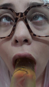 My Stepsister in a Cosplay Outfit Makes a Face Fetish, Ahegao Faces and Silly Faces While Sucking a Dildo and