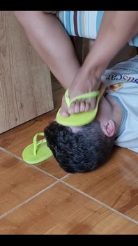 Face Footstool Slave Cleans Dirty Flip Flops and Cums on Flip Flops and Has to Lick It