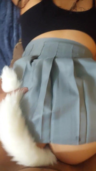 Schoolgirl Fucking Her with a Foxtail in the Ass