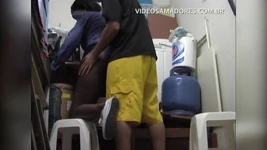 Boy fucks cleaning lady hiding from stopmom in mess room