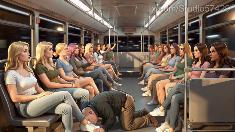 Supreme femdom: Shoe Pervert Licks Women's Shoes on a Crowded Bus