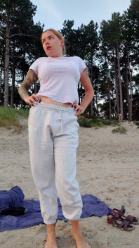 POV. You Watch as a Busty Model, of Your Presence, Strips Naked on the Beach, Bathes, and Plays in the Sand.