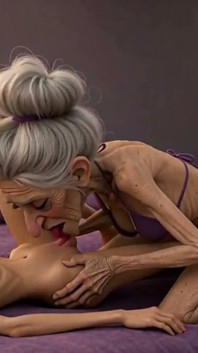 Extremely Skinny Old Woman Licks a Skinny Young Woman's Pussy