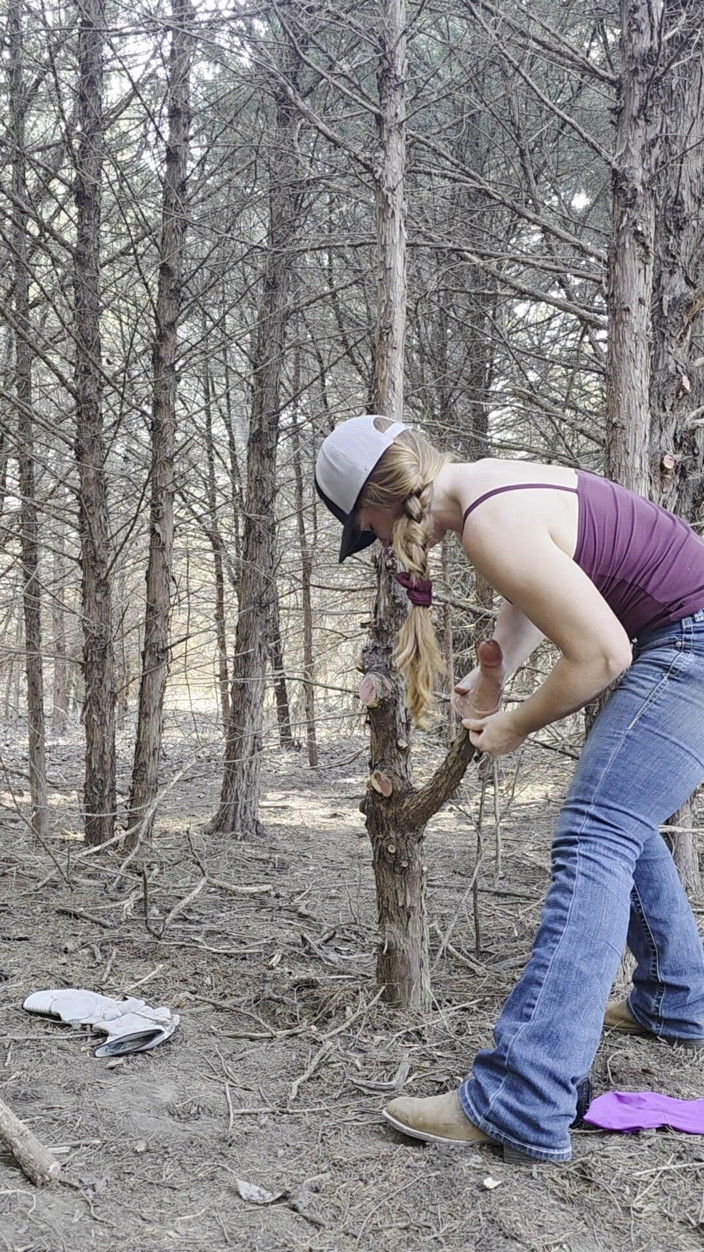 NaughtyRedFarmgirl: Redhead Fucks Pussy in Woods Squirting All Over