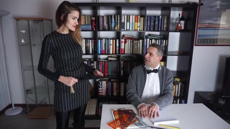 Lady Mesmeratrix Official: Femdom chick punishes her male slave in the office