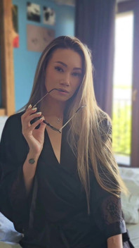Asian MILF with Glasses in Silk Robe
