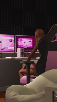 Web cam transmissão ao vivo. Gamer menina brinca com uma foda saltando