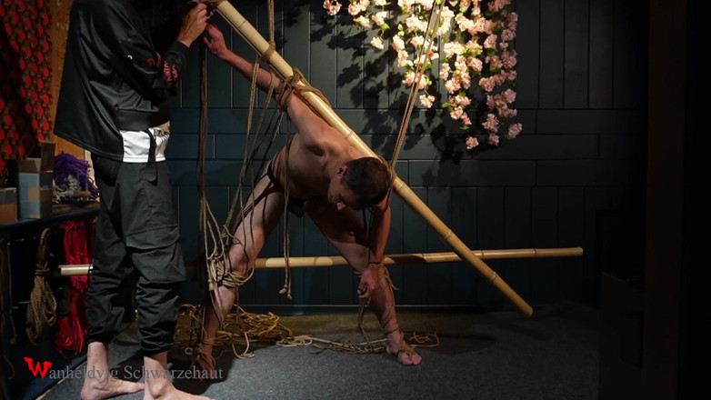 Wanheldvig: Krásný Zeus svázaný jutovými provazy Shibari elegance v bezmocné pozici...