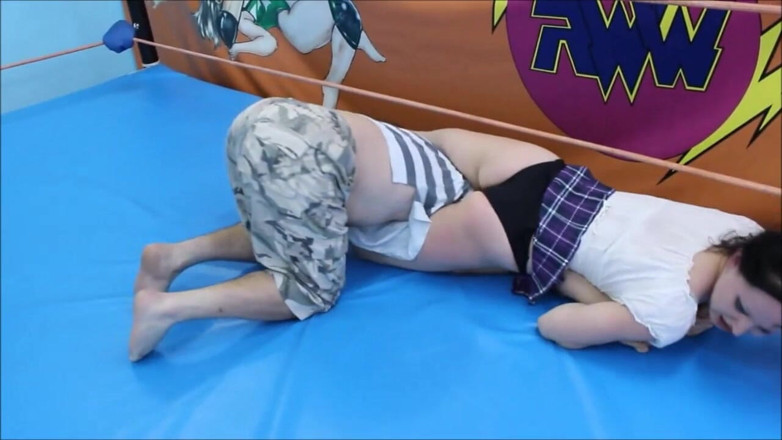 Russian fetish store: Wrestling domination in college style mini skirt