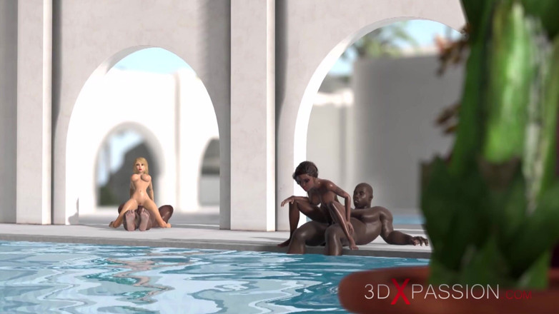 3dxpassion: İki siyah koruma pahalı bir villada sert genç güzel kızları...