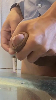 Quick Bathroom Sink Jerkoff with Huge Load of Cum